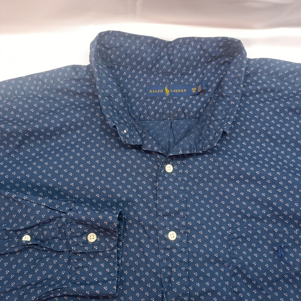 Ralph Lauren Mens 3XB Big & Tall Navy Blue Micro Print Cotton Button Down Shirt